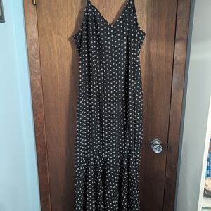 Ava & Viv Black Maxi Slip Dress with White Dot Print